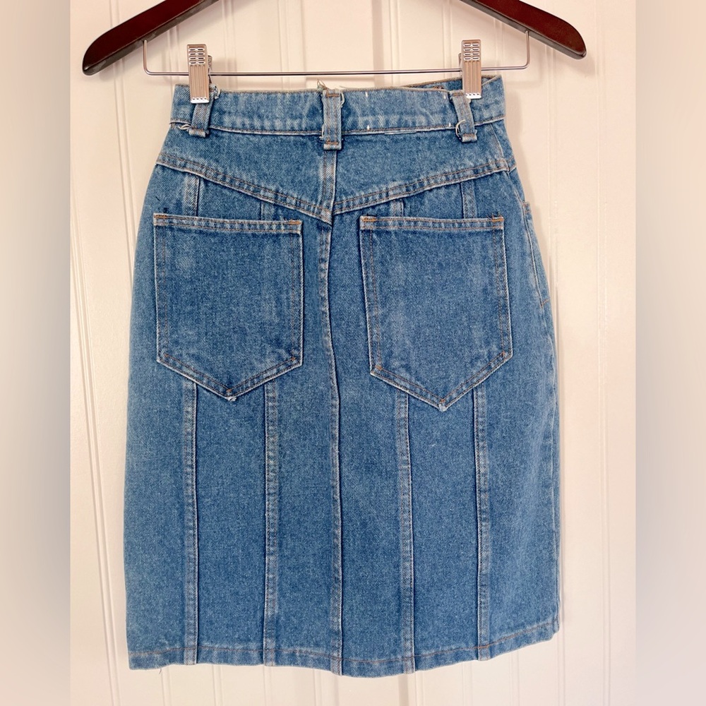 Vintage 80s 90s Hunt Club Denim Skirt Jean Miniskirt Unique Details High Waist